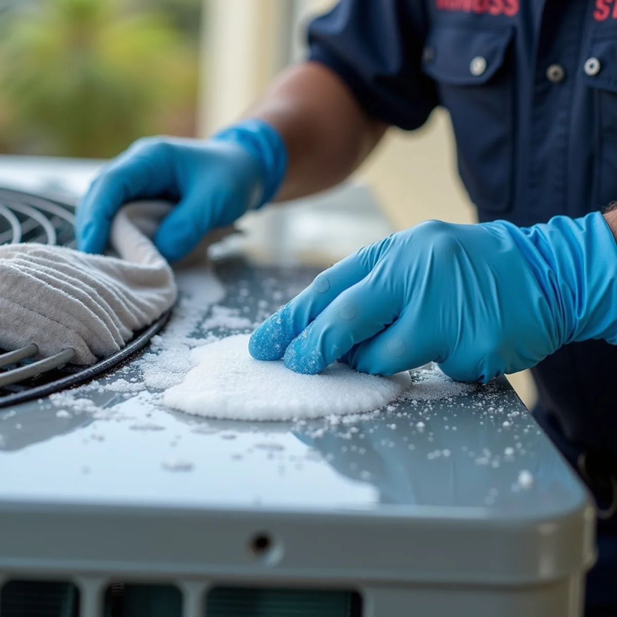 Biodegradable foaming detergent cleaning deeply between outdoor aluminum coil fins - Comfort SOS Guide