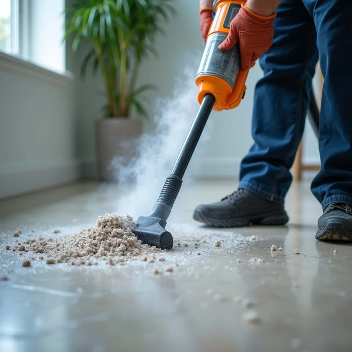 High-powered hepa negative air containment vacuum removing dislodged debris into sealed bag - Comfort SOS Guide