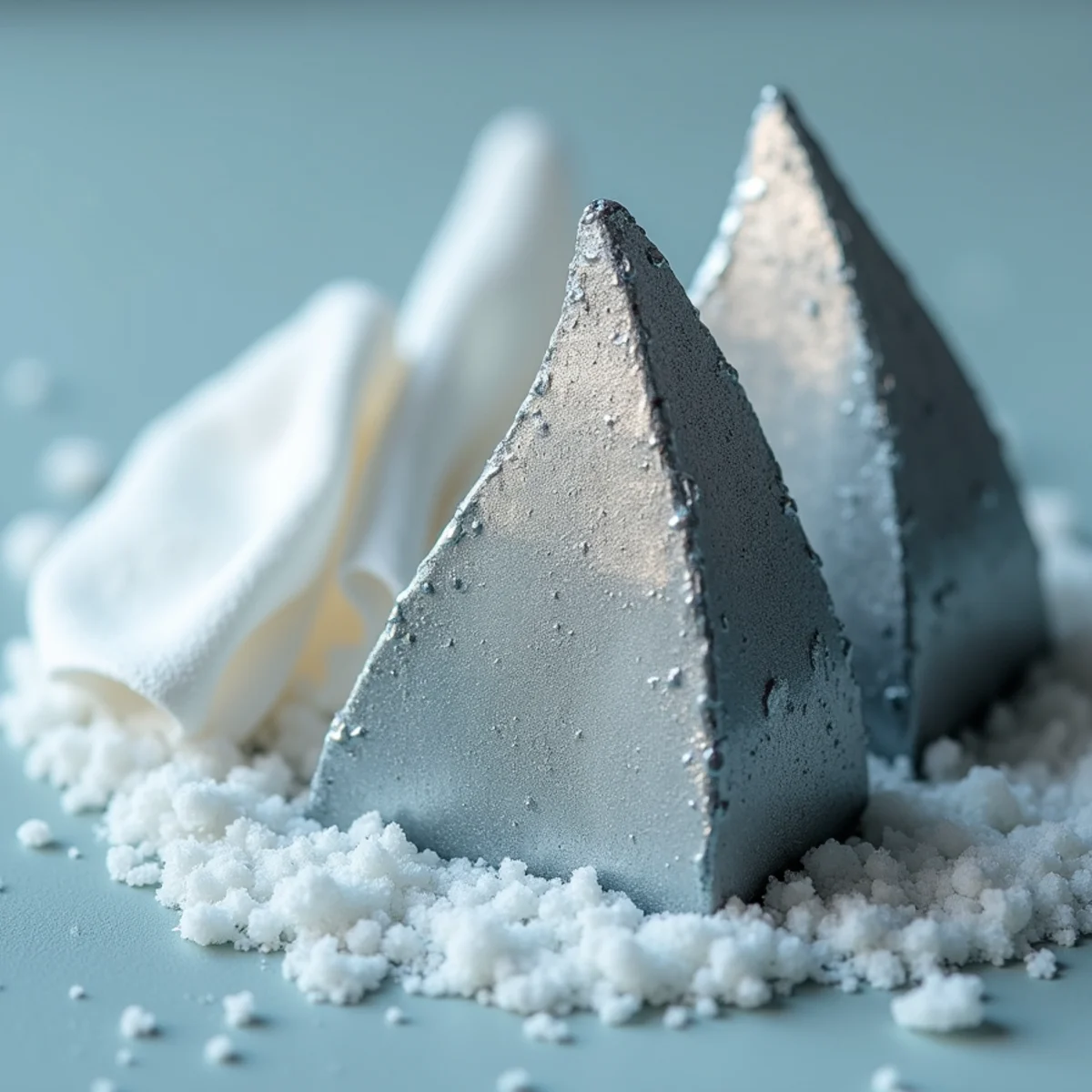 Macro photo of flaking oxidized aluminum fins with white powdery salt crust corrosion - Comfort SOS Guide