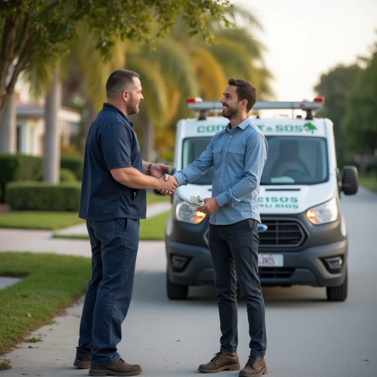 Comfort SOS service van and technician servicing air conditioning in Palmetto Bay, FL
