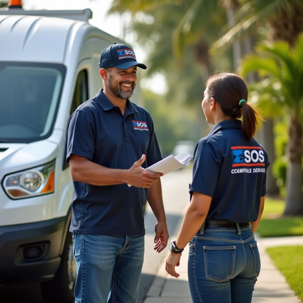 Comfort SOS service van and technician servicing air conditioning in Pinecrest, FL